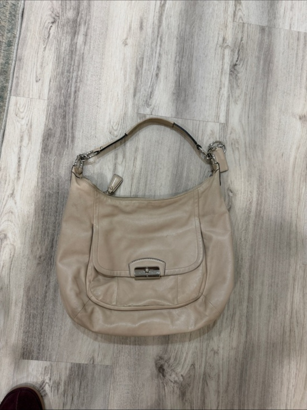 Coach  Kristin Leather Hobo Bag in Light Beige with Silver Hardware